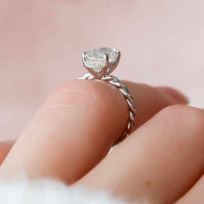 Hidden Halo Briaded Oval Cut Moissanite Wedding Ring Gift For Her