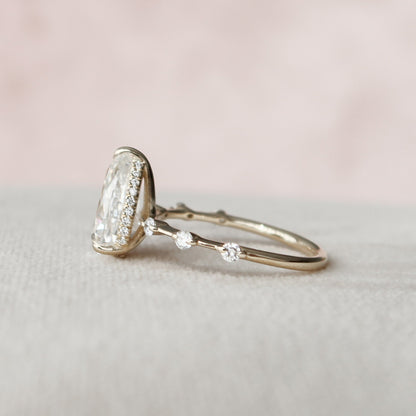 Solitaire Hidden Halo Pear Cut Moissanite Ring