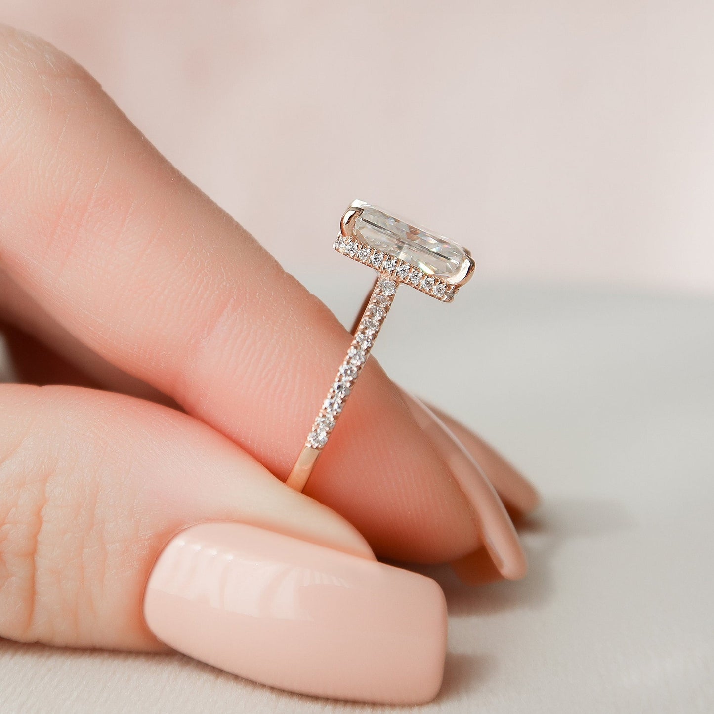 Classsic Hidden Halo Radiant Cut Personalized Gift Ring For Her