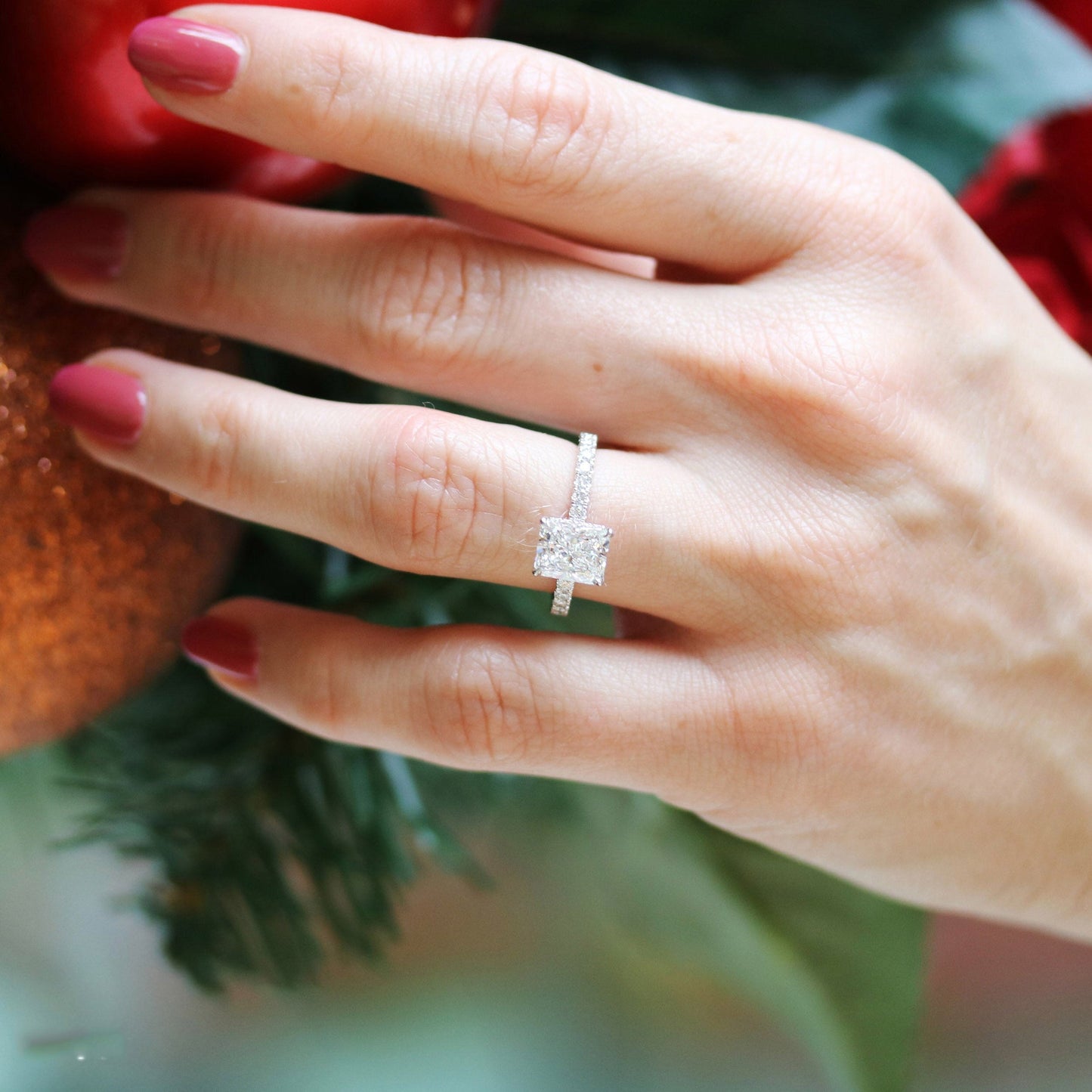 Paved Radiant Cut Moissanite Handmade Wedding Ring For Her