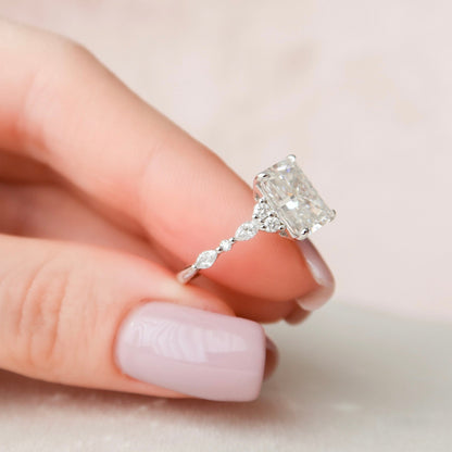 Cluster Radiant Cut Moissanite Engagement Ring For Her