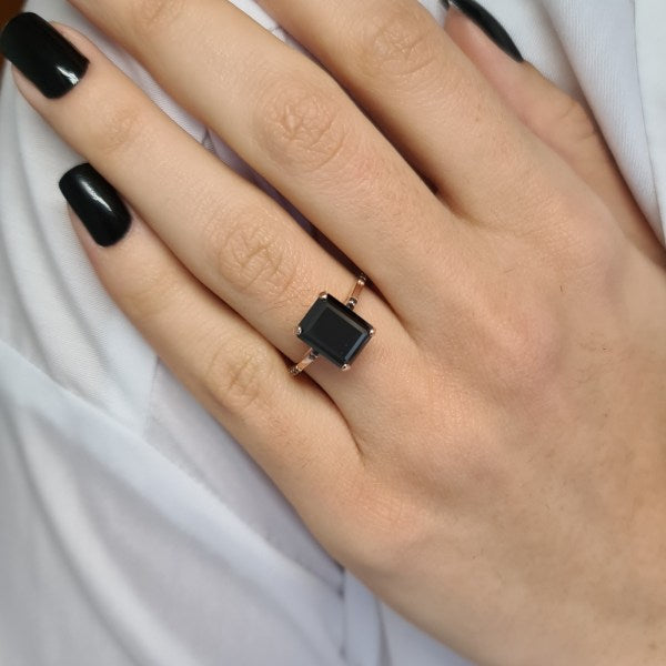 Rare Black Emerald Cut Moissanite Engagement Ring For Her