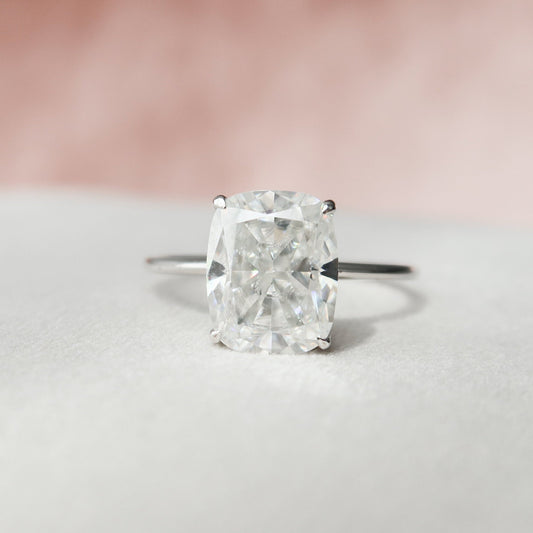 Solitaire Hidden Halo Cushion Cut Moissanite Engagement Ring