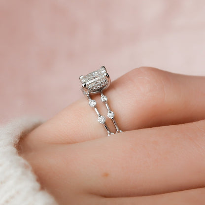 Hidden Halo Radiant Cut Moissanite Bridal Set Bridesmaid Ring Gift For Her