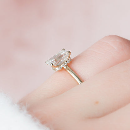 Hidden Halo Emerald Cut Moissanite Engagement Ring