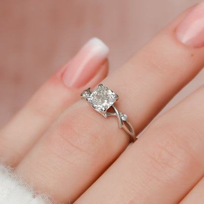 Cushion Cut Twig Branch Moissanite Engagement Ring