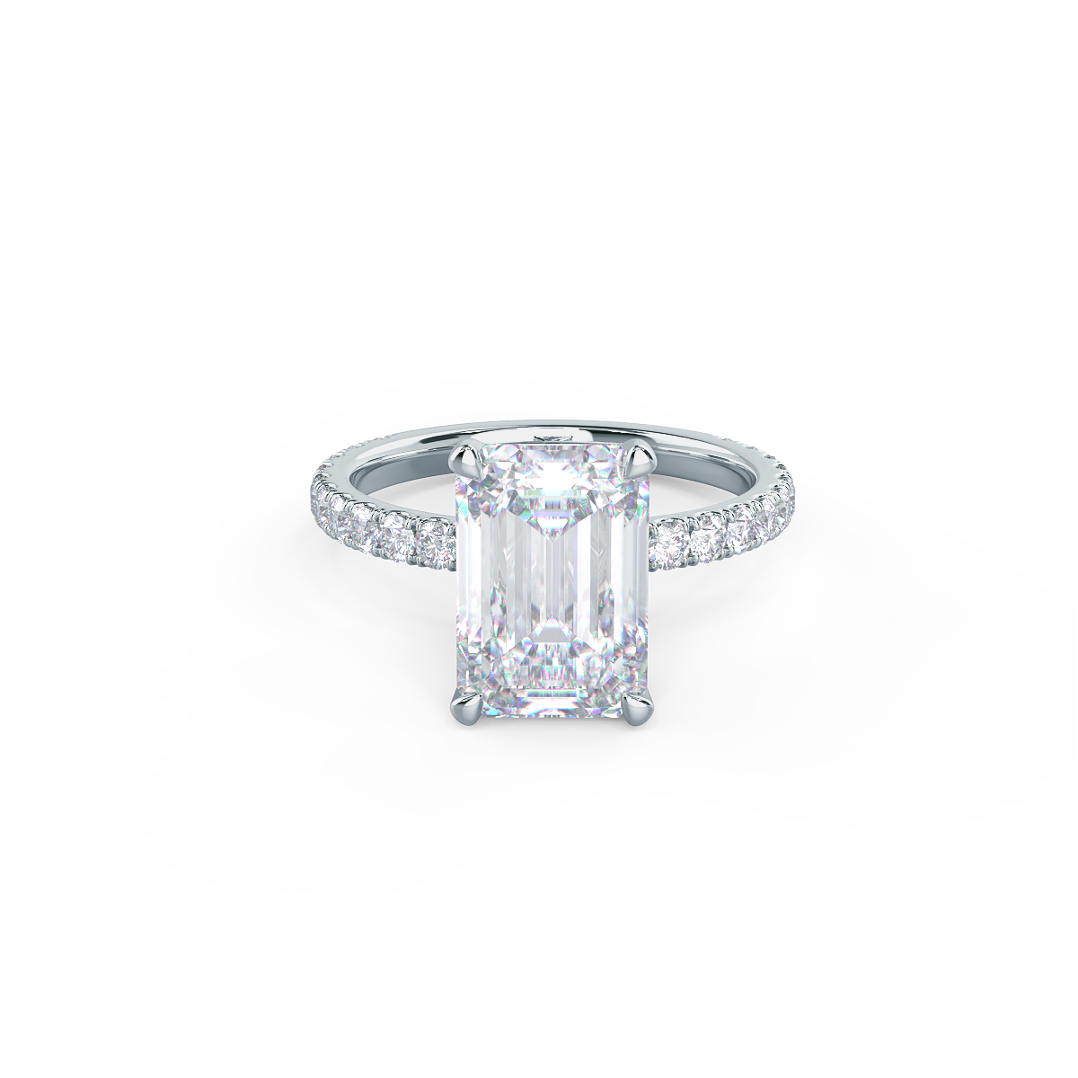 Paved Emerald Cut Moissanite Engagement Ring For Her