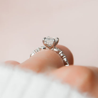 Hidden Halo Emerald Cut Moissanite Engagement Ring For Her