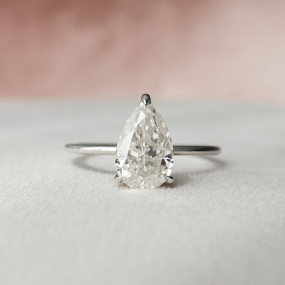 Solitaire Hidden Halo Pear Cut Moissanite Wedding Ring For Her