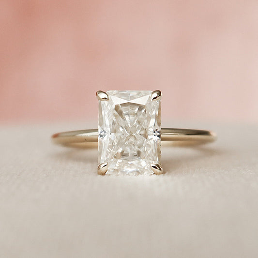 Solitaire Hidden Halo Radiant Cut Moissanite Engagement Ring