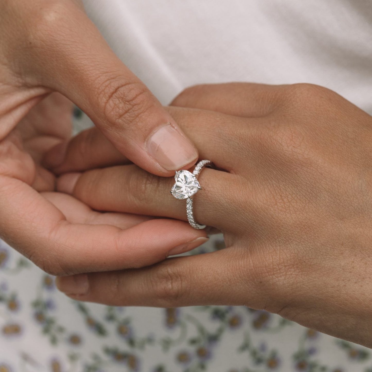 Paved Heart Cut Moissanite Engagement Ring For Her