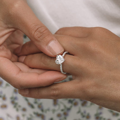 Paved Heart Cut Moissanite Engagement Ring For Her