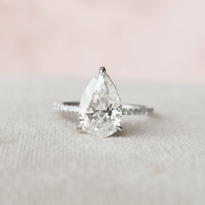 Hidden Halo Pear Cut Moissantie Engagement Ring
