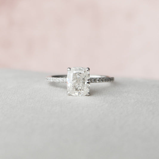Hidden Halo Cushion Cut Moissanite Diamond Paved Wedding Ring