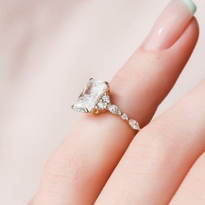 Cluster Radiant Cut Moissanite Engagement Ring For Her