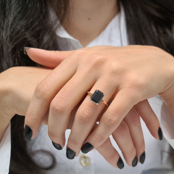 Rare Black Emerald Cut Moissanite Engagement Ring For Her