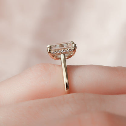 Solitaire Hidden Halo Emerald Moissantie Engagement Ring