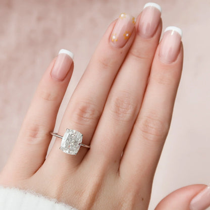 Solitaire Hidden Halo Cushion Cut Moissanite Engagement Ring