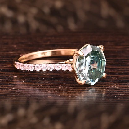 Vintage Rare Green Octagon Cut Moissanite Art Deco Bridal Ring