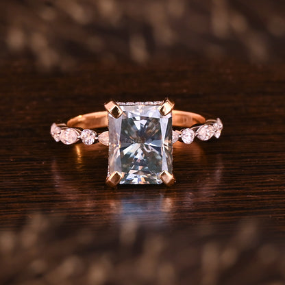 Hidden Halo Radiant Cut Moissanite Engagement Ring For Her