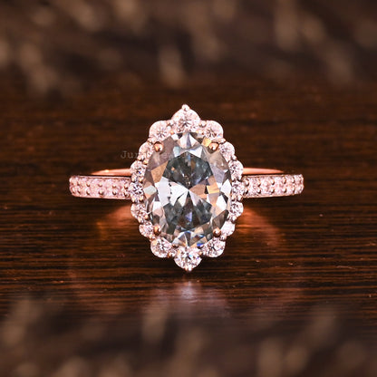 Unique Halo Oval Cut Moissanite Matching Bridal Ring For Her