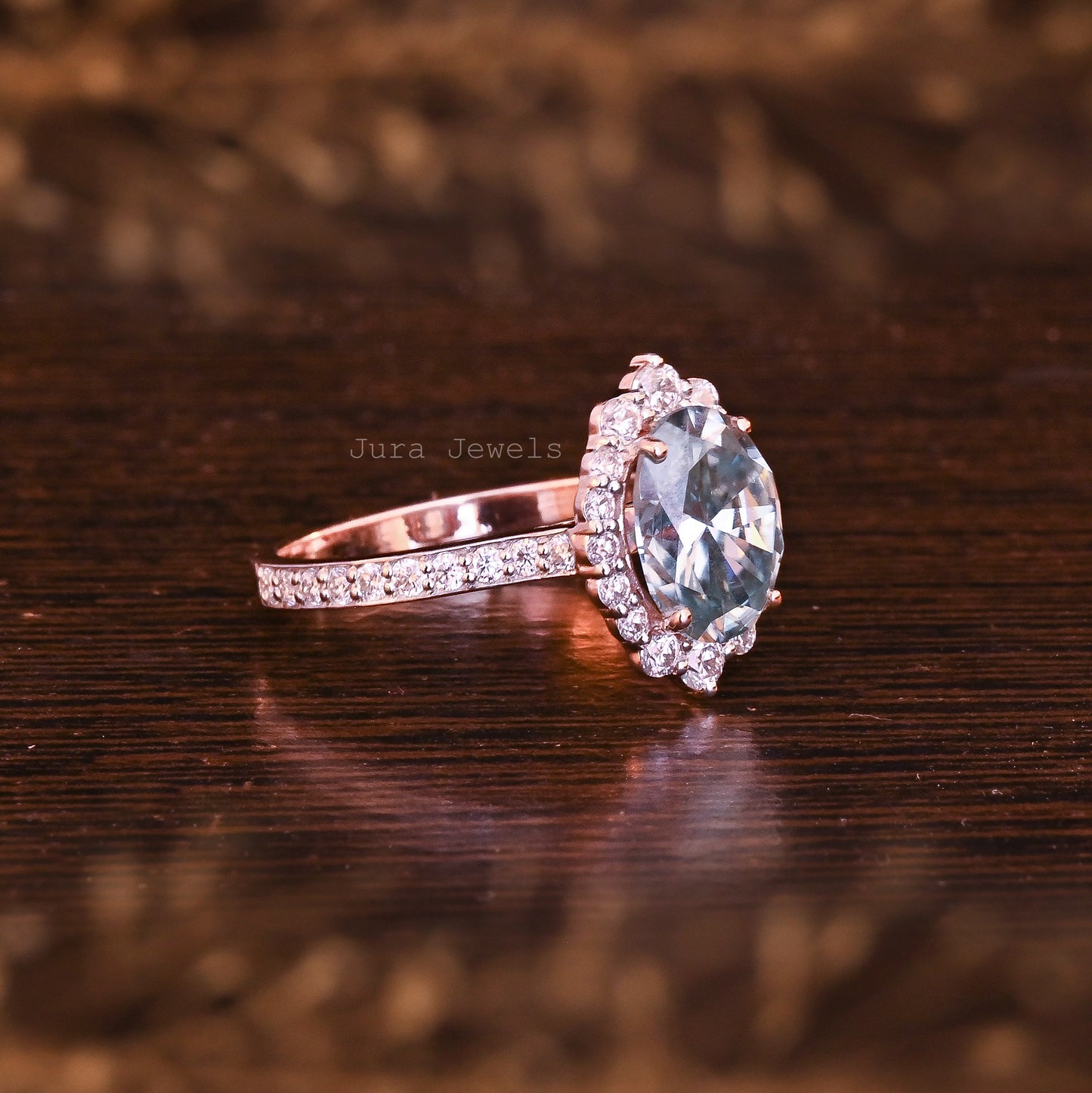 Unique Halo Oval Cut Moissanite Matching Bridal Ring For Her