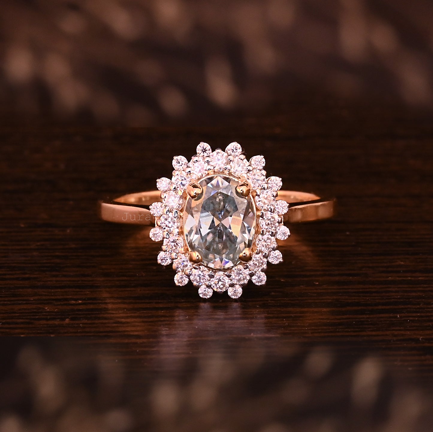 Double Halo Oval Cut Moissanite Handmade Wedding Ring For Her