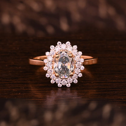 Double Halo Oval Cut Moissanite Handmade Wedding Ring For Her