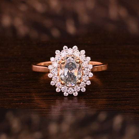 Double Halo Oval Cut Moissanite Handmade Wedding Ring For Her