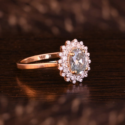 Double Halo Oval Cut Moissanite Handmade Wedding Ring For Her