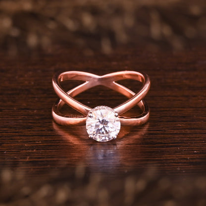 Solitaire Hidden Halo Round Cut Moissanite Bridesmaid Gift For Her