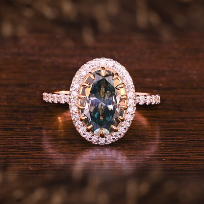 Hidden Halo Oval Cut Moissanite Handmade Jewelry For Wedding Ring