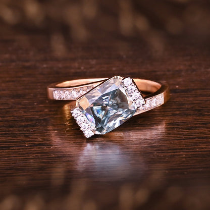 Stunning Bypass Vivid Green Radiant Cut Engagement Ring