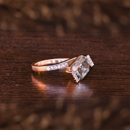 Stunning Bypass Vivid Green Radiant Cut Engagement Ring