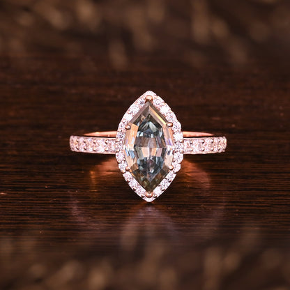 Halo Marquise Step-Cut Moissanite Handmade Ring For Girlfriend