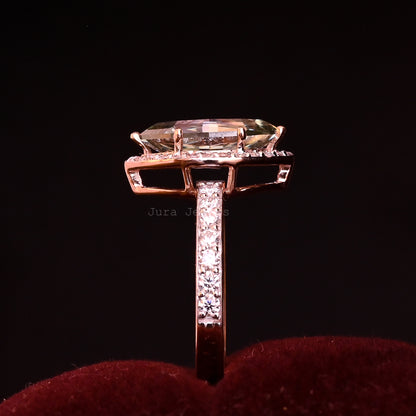 Halo Marquise Step-Cut Moissanite Handmade Ring For Girlfriend