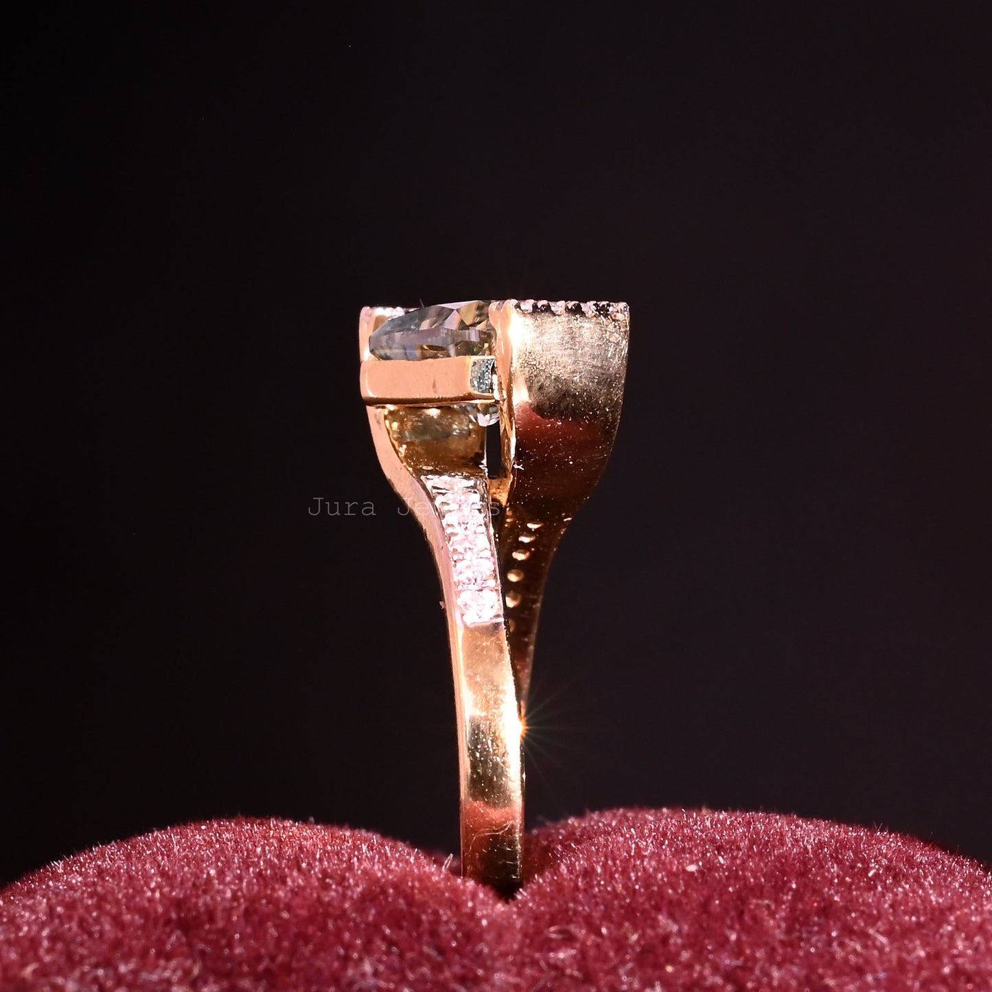 Stunning Bypass Vivid Green Radiant Cut Engagement Ring