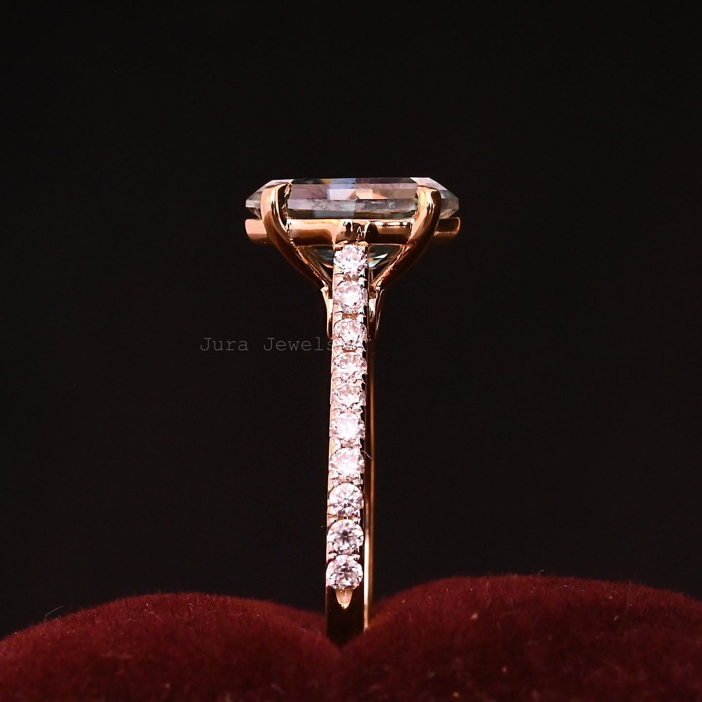 Vintage Rare Green Octagon Cut Moissanite Art Deco Bridal Ring