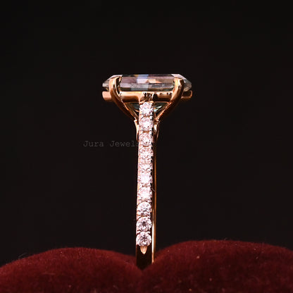 Vintage Rare Green Octagon Cut Moissanite Art Deco Bridal Ring