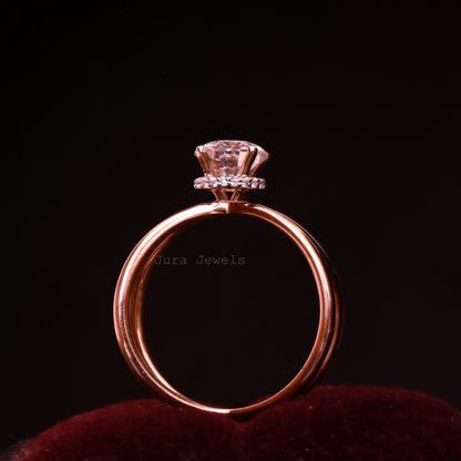 Solitaire Hidden Halo Round Cut Moissanite Bridesmaid Gift For Her