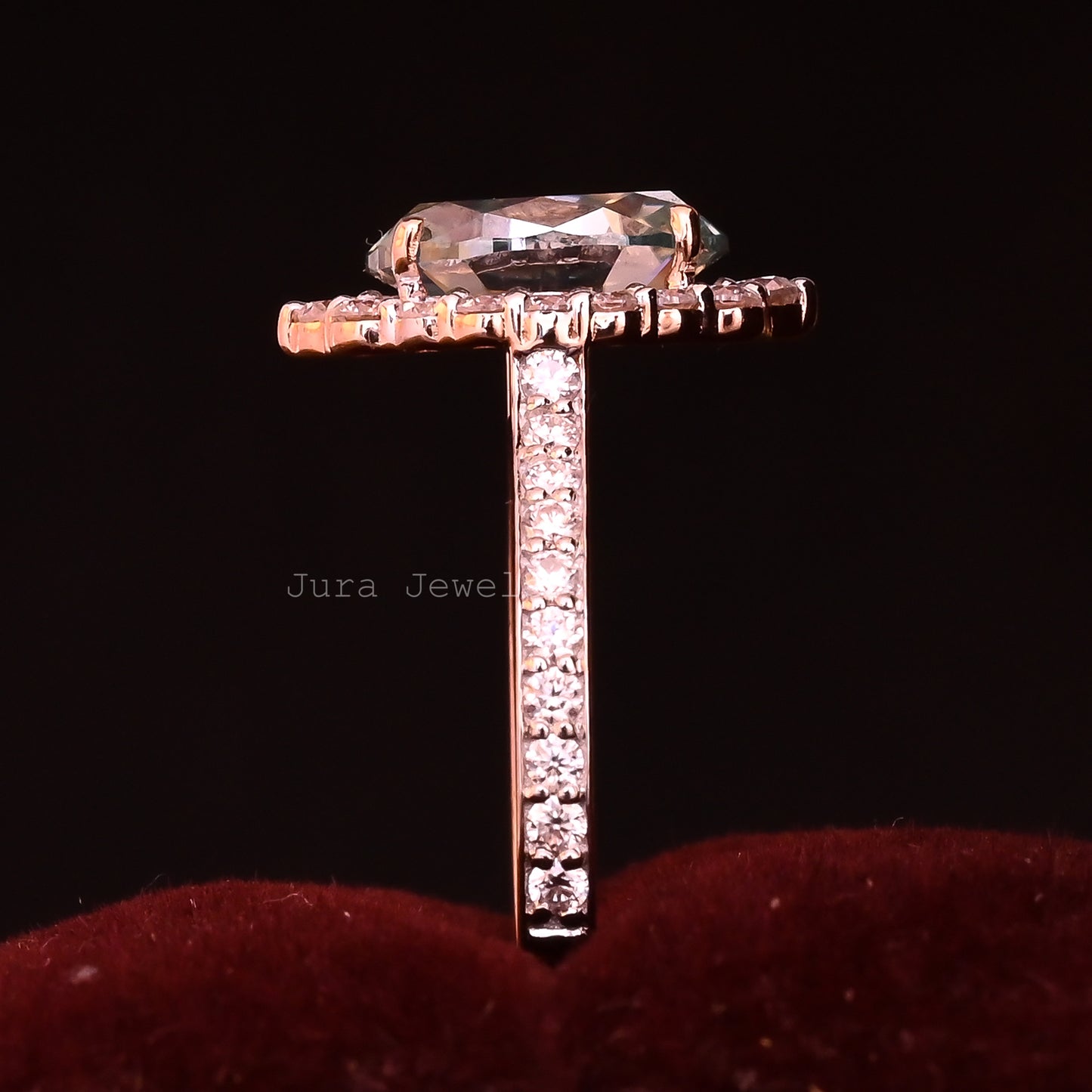 Halo Green Hexagon Cut Moissante Art Deco Wedding Band