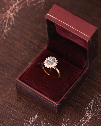 Double Halo Oval Cut Moissanite Handmade Wedding Ring For Her
