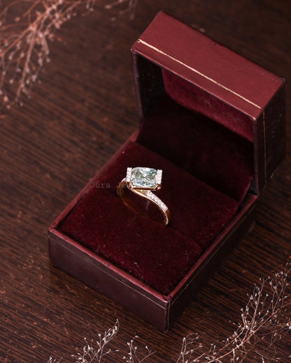 Stunning Bypass Vivid Green Radiant Cut Engagement Ring