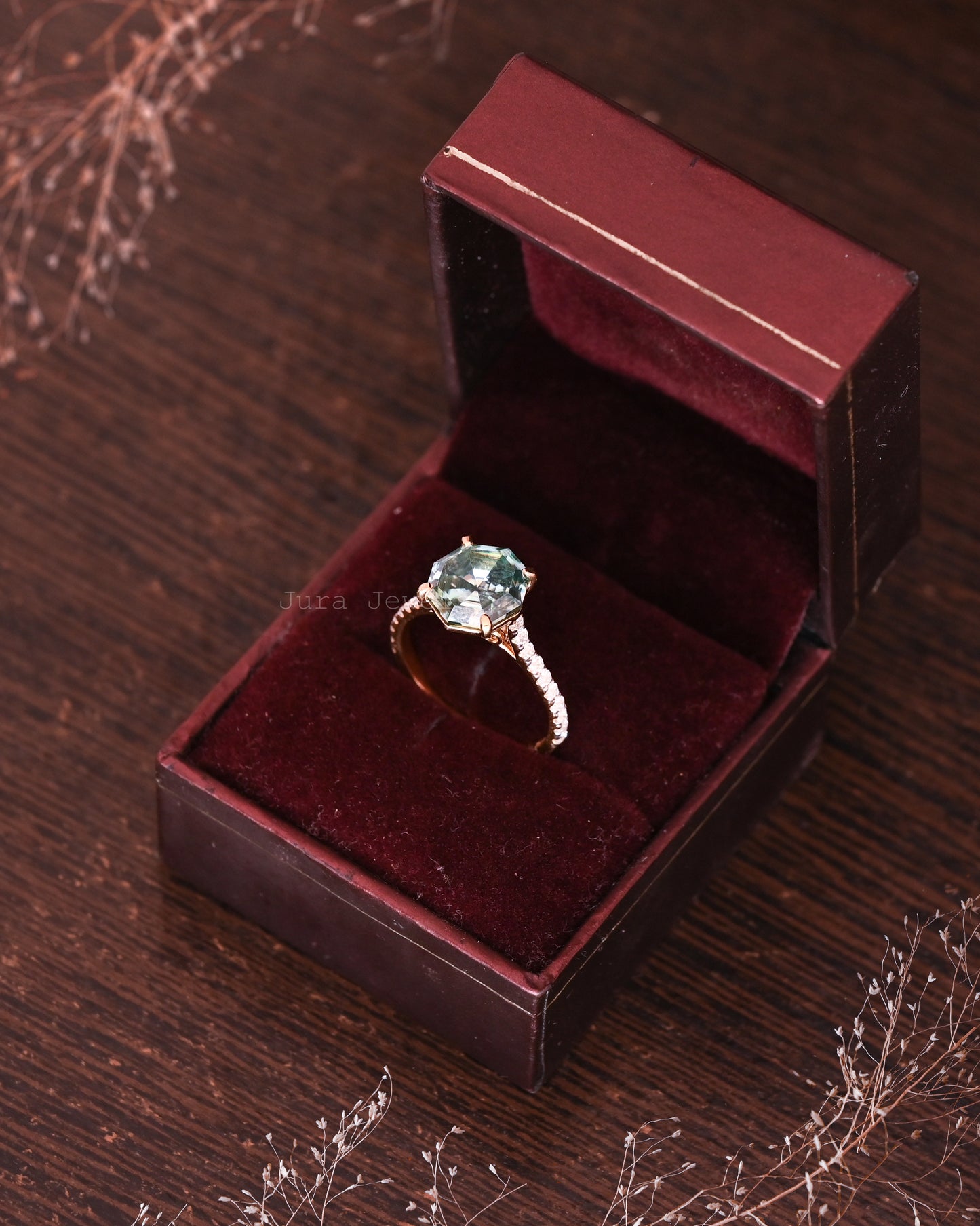 Vintage Rare Green Octagon Cut Moissanite Art Deco Bridal Ring