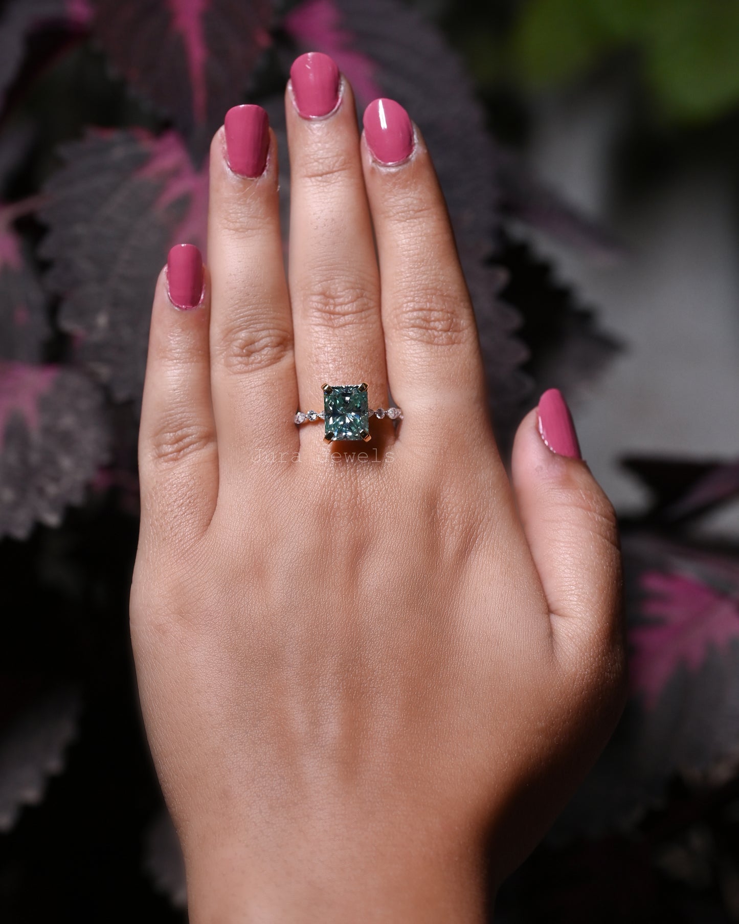 Hidden Halo Radiant Cut Moissanite Engagement Ring For Her