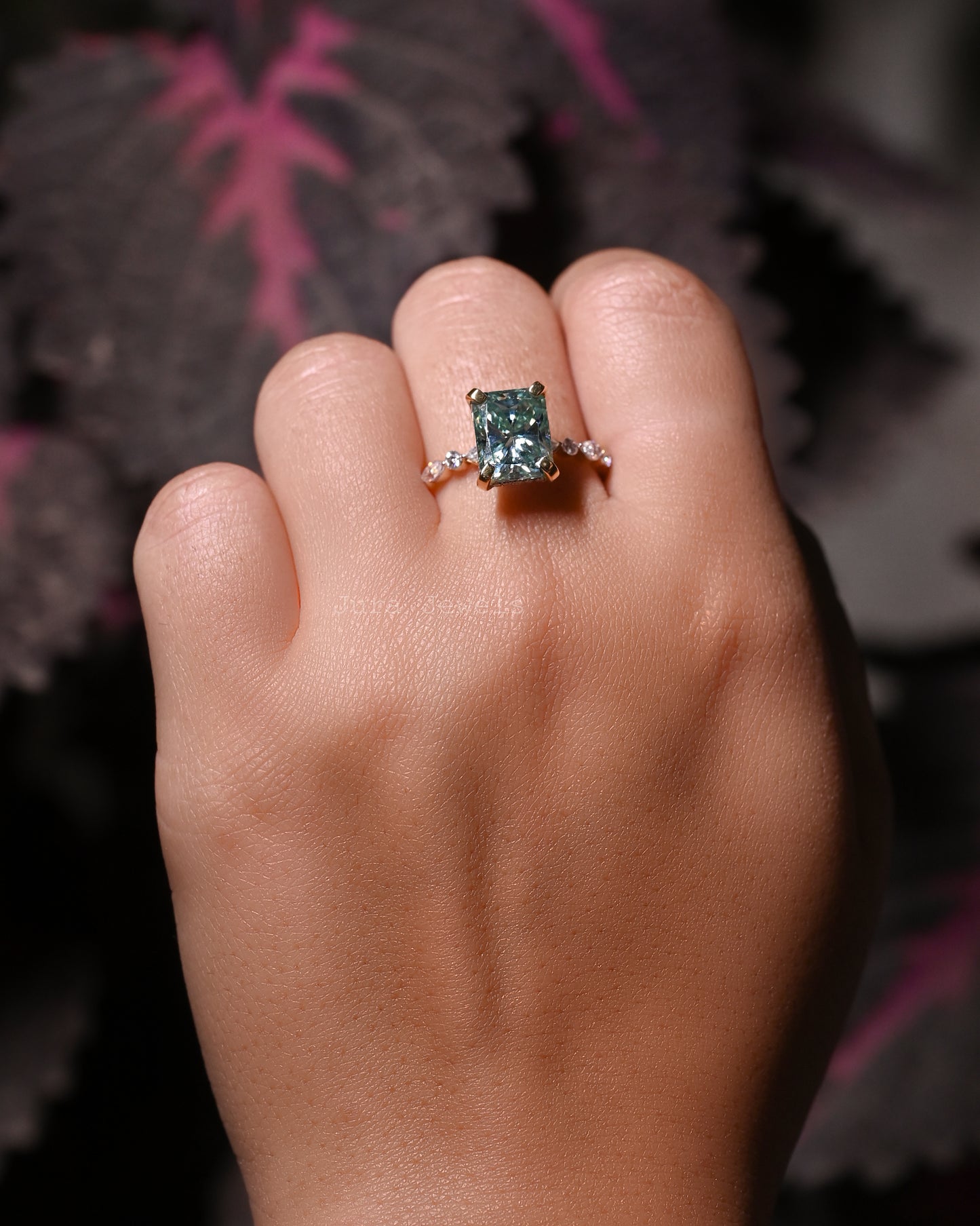 Hidden Halo Radiant Cut Moissanite Engagement Ring For Her