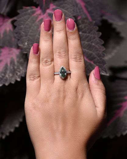 Halo Marquise Step-Cut Moissanite Handmade Ring For Girlfriend