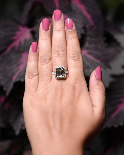 Halo Emerald Cut Moissanite Statement Ring For Her