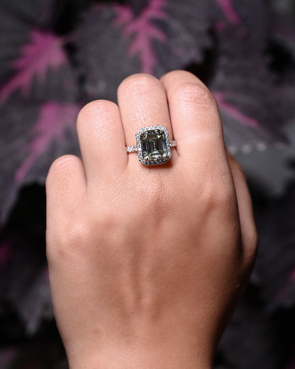 Halo Emerald Cut Moissanite Statement Ring For Her