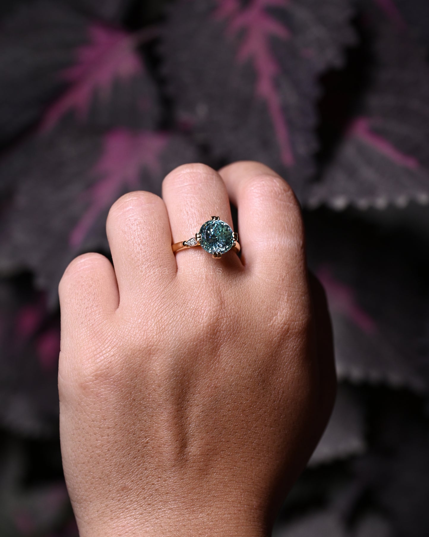 Green Portuguese Round Cut Moissanite Engagement Ring For Her